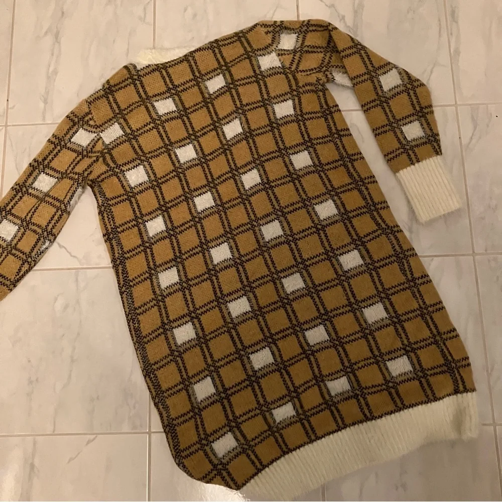 Dex brown cream white long cozy cardigan.  Pockets!  EUC! - Picture 6 of 6